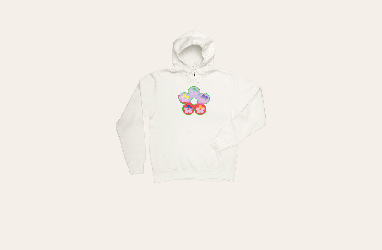 GRADIENT FLOWER WHITE HOODIE