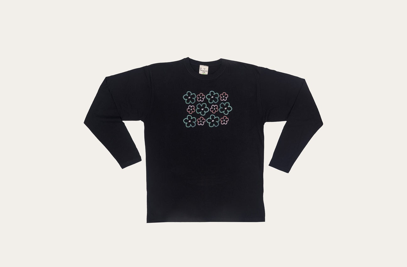 HIBISCUS FIELD BLACK  LONG SLEEVE