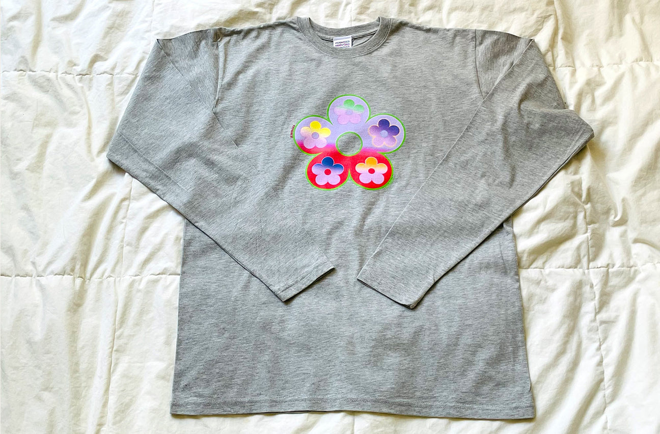 GRADIENT FLOWER HEATHER GREY LONG SLEEVE